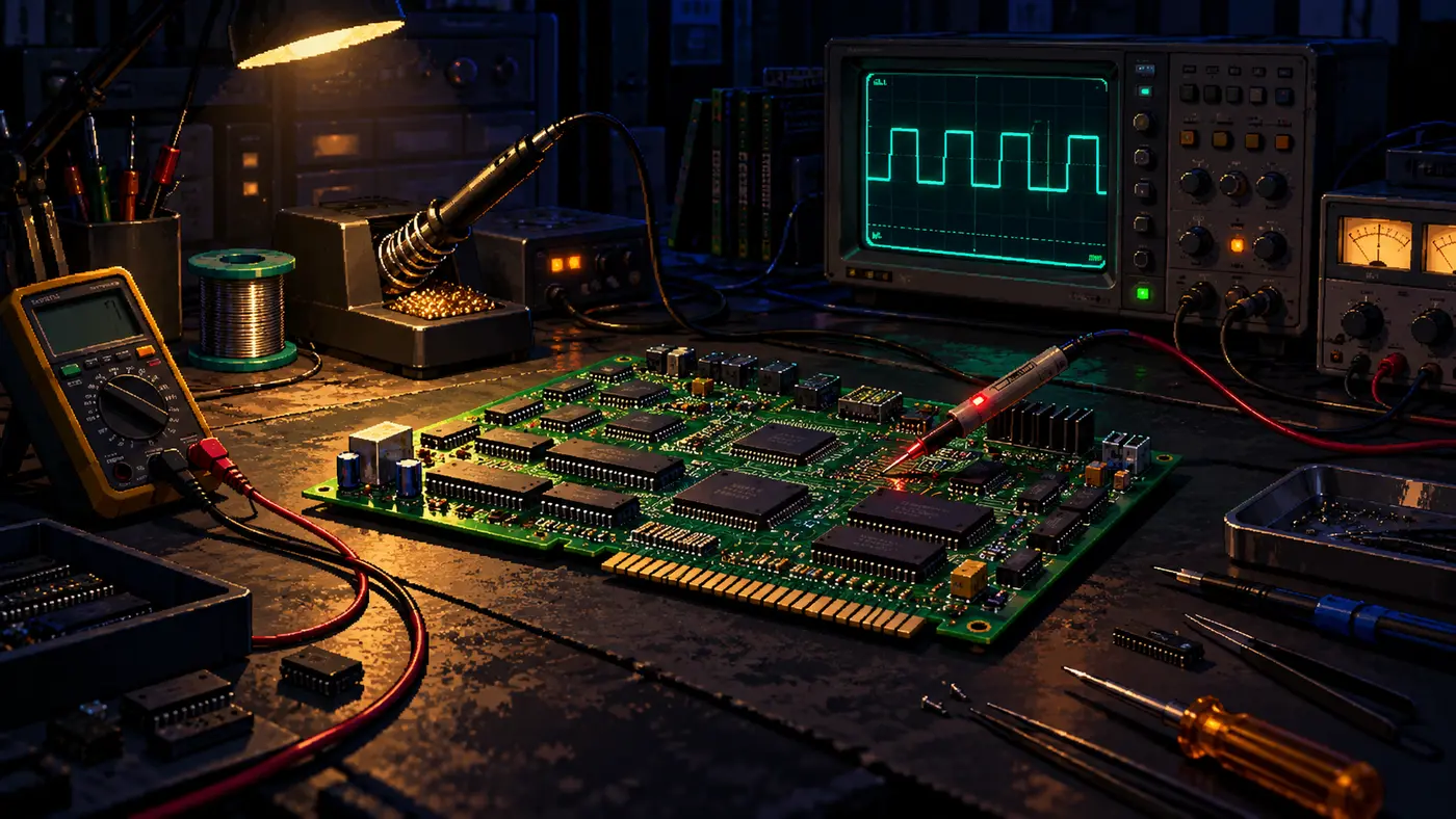 Arcade circuit board undergoing diagnostic testing