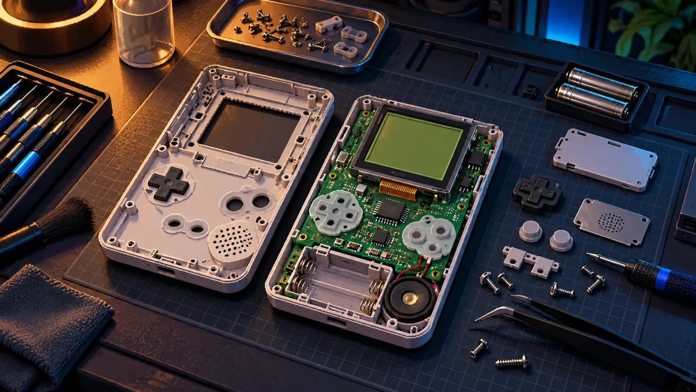 Classic handheld console disassembled for repair